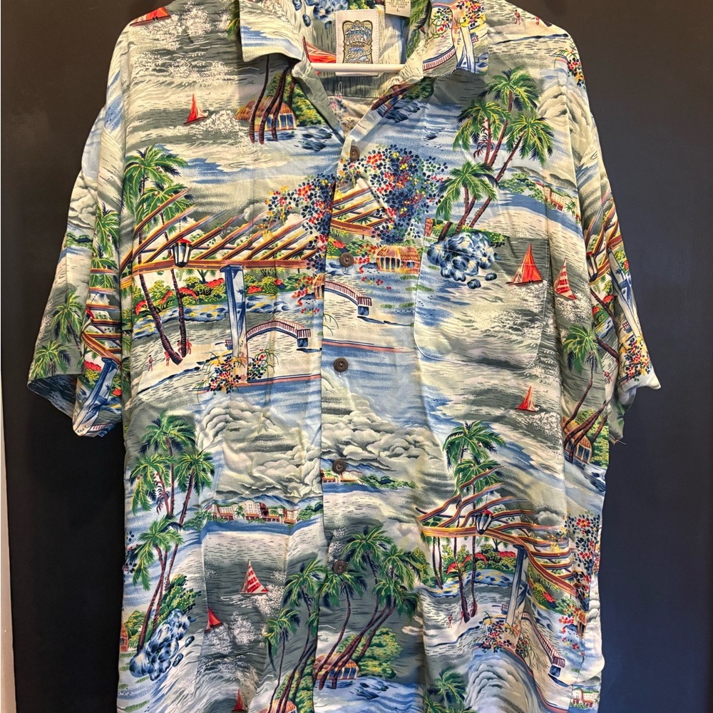 Ocean Current Aloha Hawaiian Men’s Shirt Large Front Pocket Short Sleeve